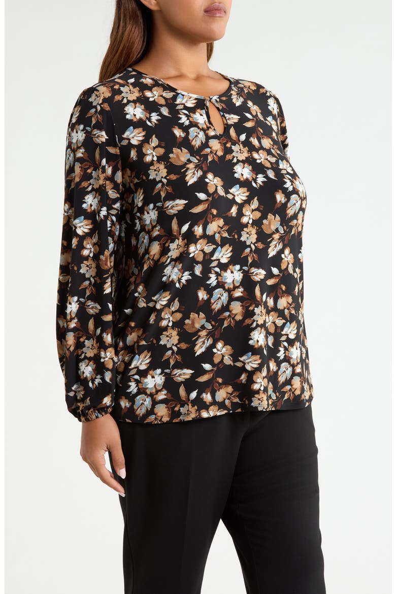 Floral Print Keyhole Top, Alternate, color, ANNE BLACK MULTI