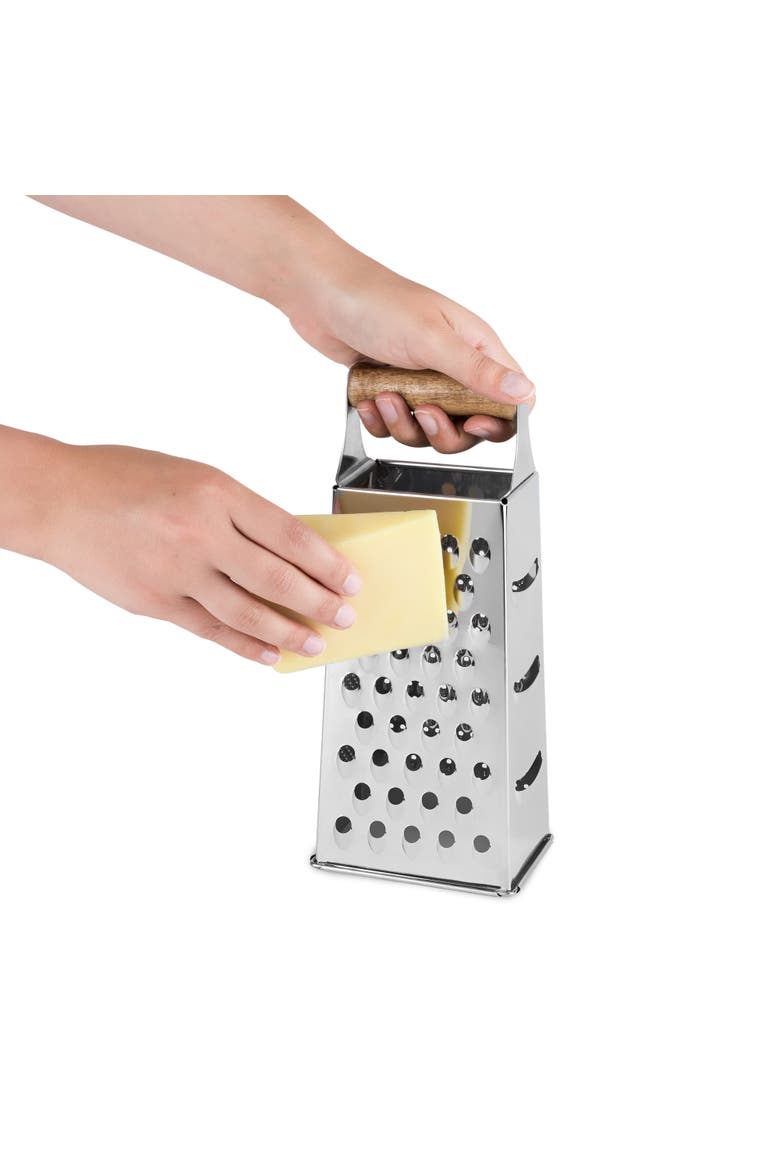 Acacia Wood Handled Cheese Grater, Alternate, color, Silver
