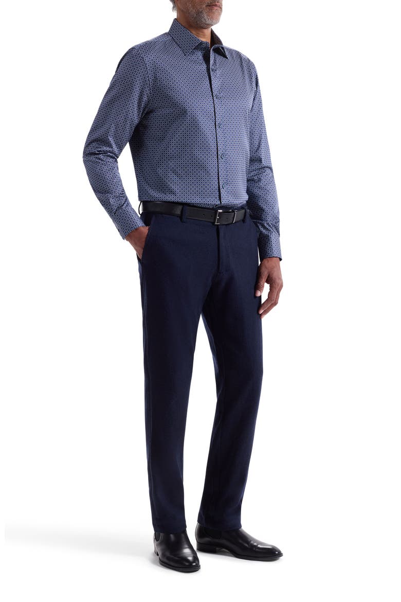 Julian Shaped Fit Geo Print Cotton Button-Up Shirt, Alternate, color, NIGHT BLUE