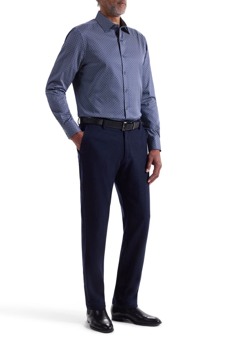 Bugatchi Julian Shaped Fit Geo Print Cotton Button-Up Shirt, Alternate, color, Night Blue