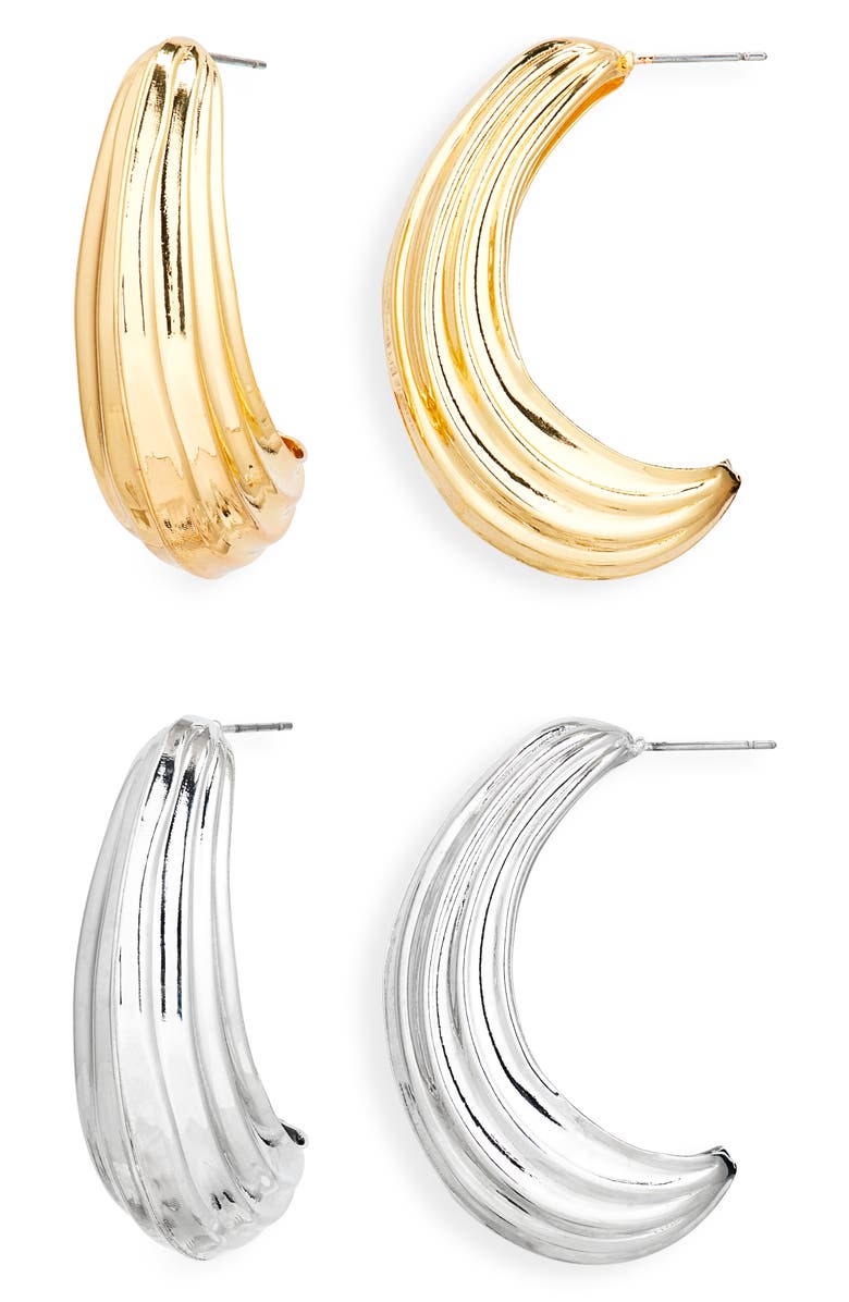 Tasha Set of 2 Textured Hoop Earrings, Main, color, Gold Silver