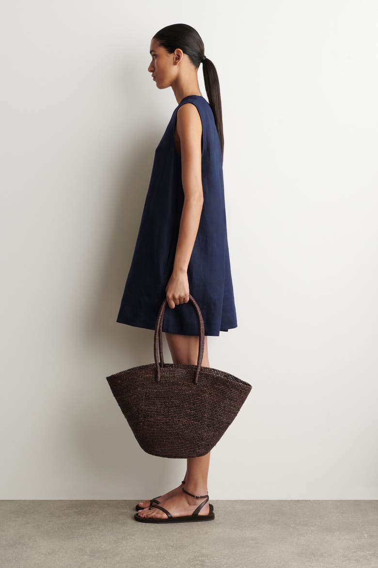 V-neck Open-back Linen Mini Dress, Alternate, color, NAVY