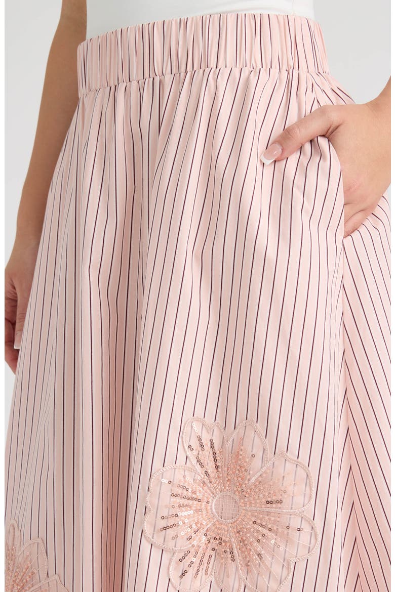 Appliqué Poplin Midi Skirt, Alternate, color, MULTI ROSE STRIPE