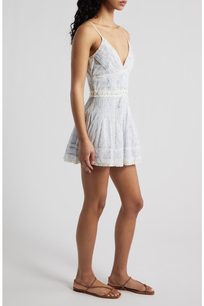 Zirelle Lace Trim Pintuck Cotton Mini Sundress, Alternate, color, CHAPPARAL BLUE