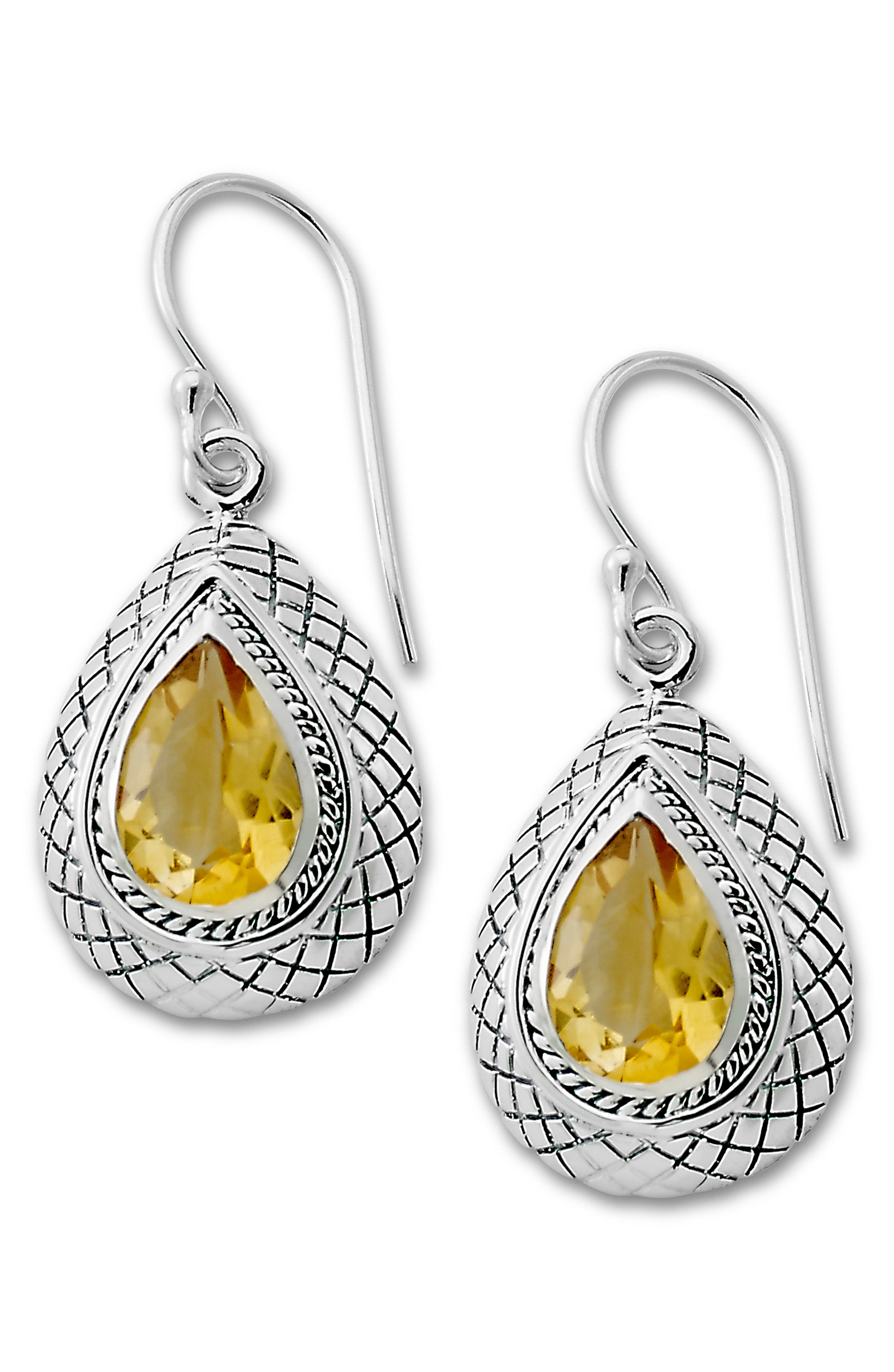 SAMUEL B. Sterling Silver Pear Cut Citrine Drop Earrings (Women ...