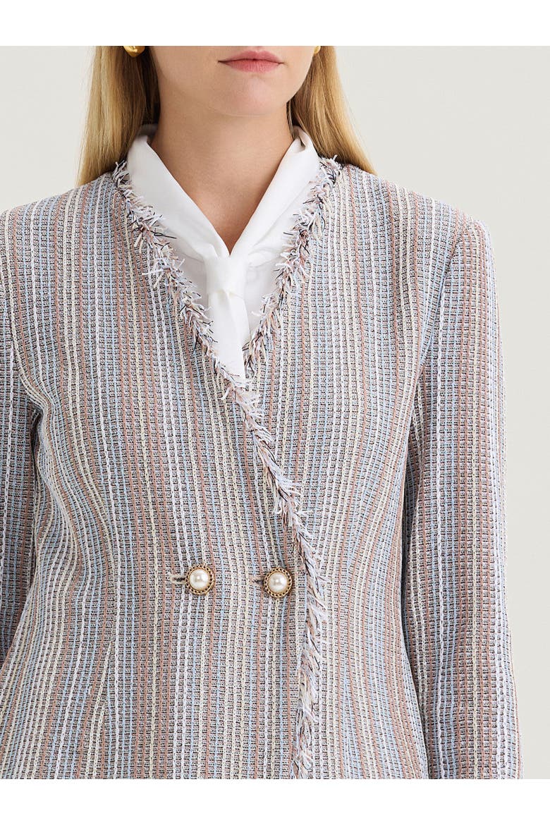 Asymmetrical Fringe Trim Knit Jacket, Alternate, color, Biscotti/Powder Blue