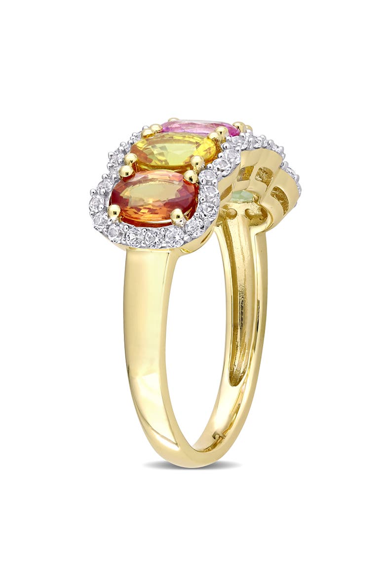 Multi-Color Sapphire 5-Stone Halo Ring 14k, Alternate, color, Yellow Gold