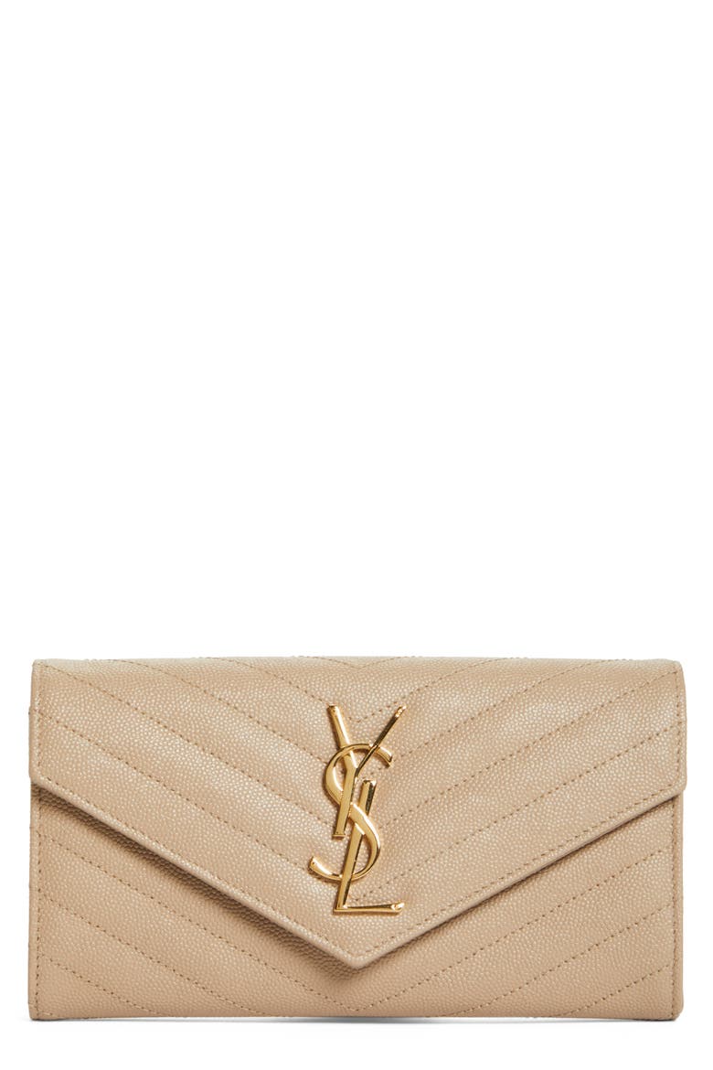 Monogramme Logo Leather Flap Wallet, Main, color, 2721 DARK BEIGE