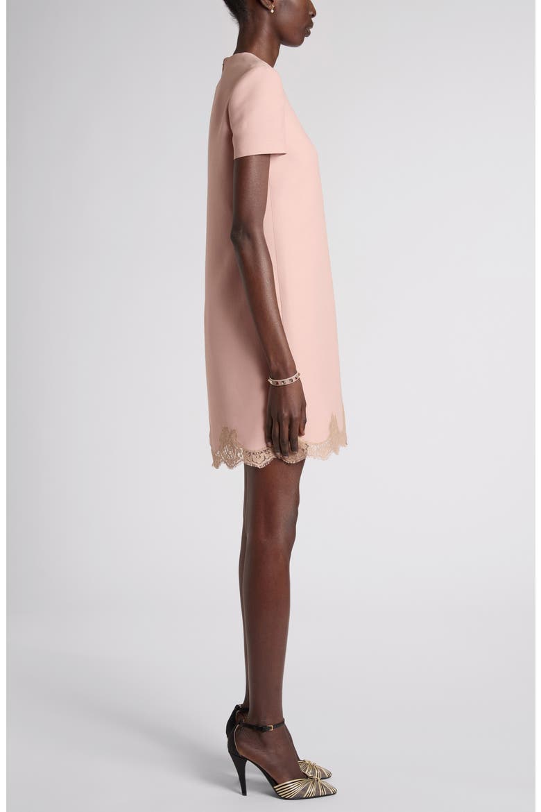 Lace Trim Virgin Wool & Silk Crepe Shift Minidress, Alternate, color, ROSE