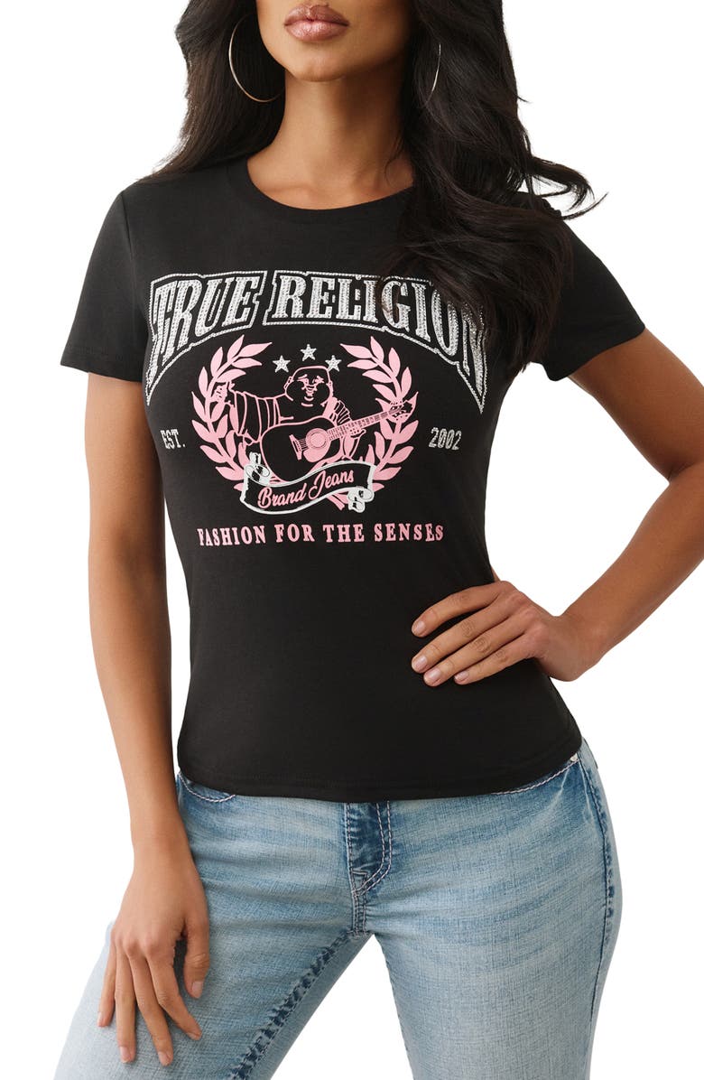 True Religion Crystal Buddha Graphic T-Shirt, Main, color, Jet Black