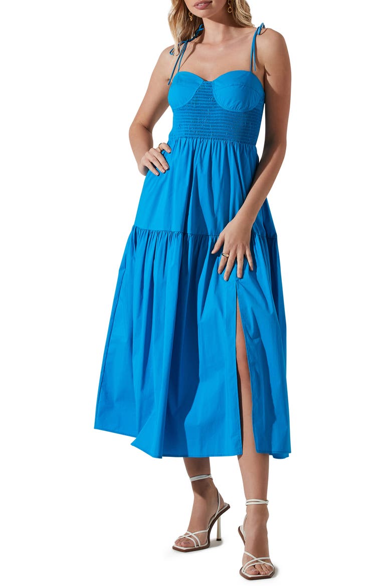 Tie Strap Smocked Bodice Sundress, Main, color, IBIZA BLUE