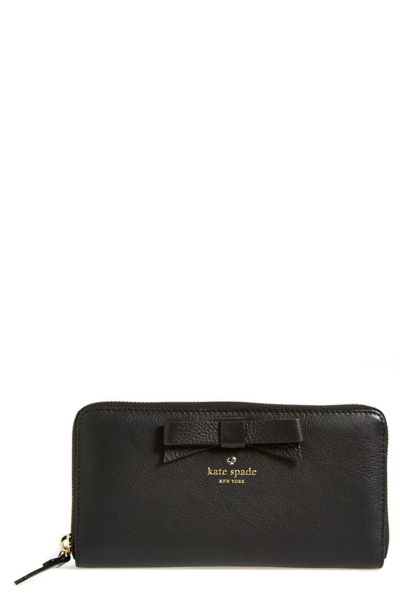 Kate Spade New York 'north court - bow lacey' pebbled leather zip wallet, Main, color, 