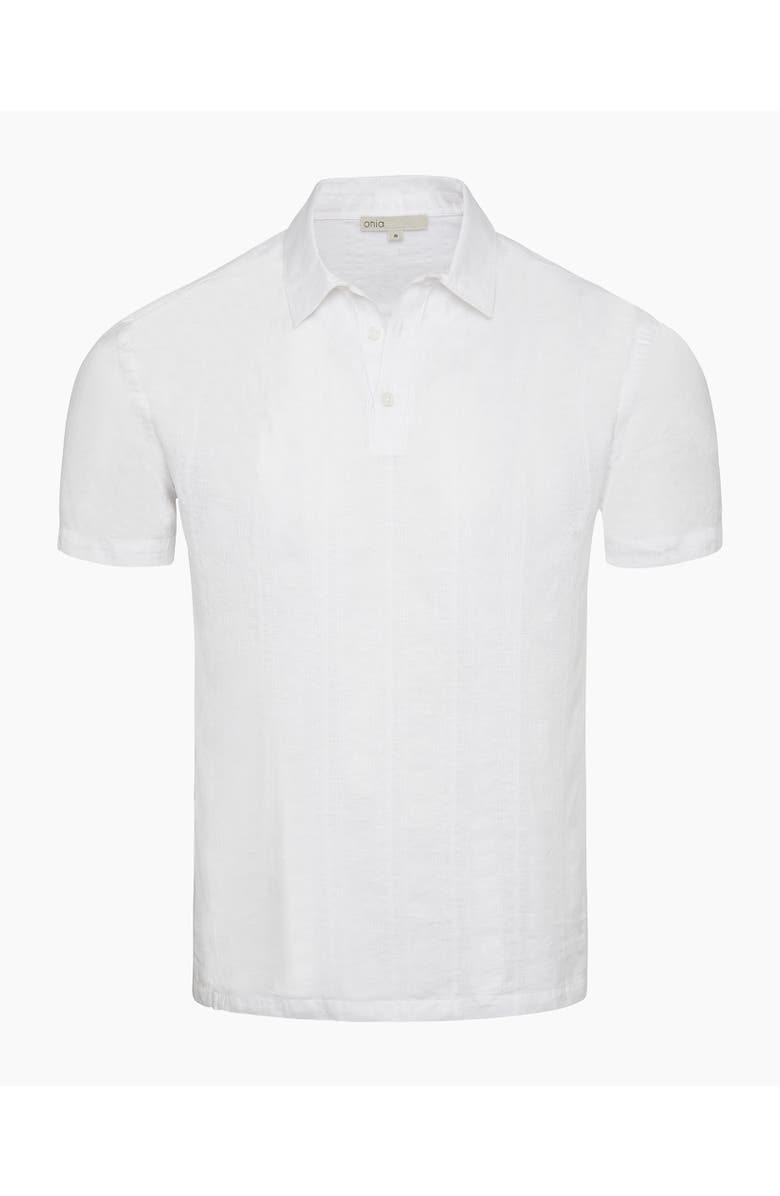 Onia Cotton Linen Pop Over Polo Tee, Alternate, color, White