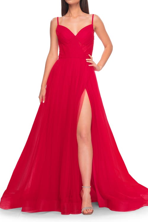 La Femme Simple Tulle A-line Prom Dress With Ruched Illusion Bodice