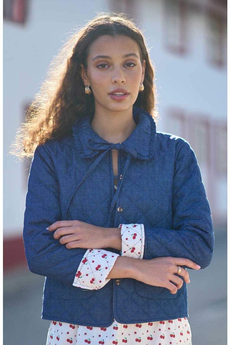 Chambray Quilted Jacket, Alternate, color, Blue