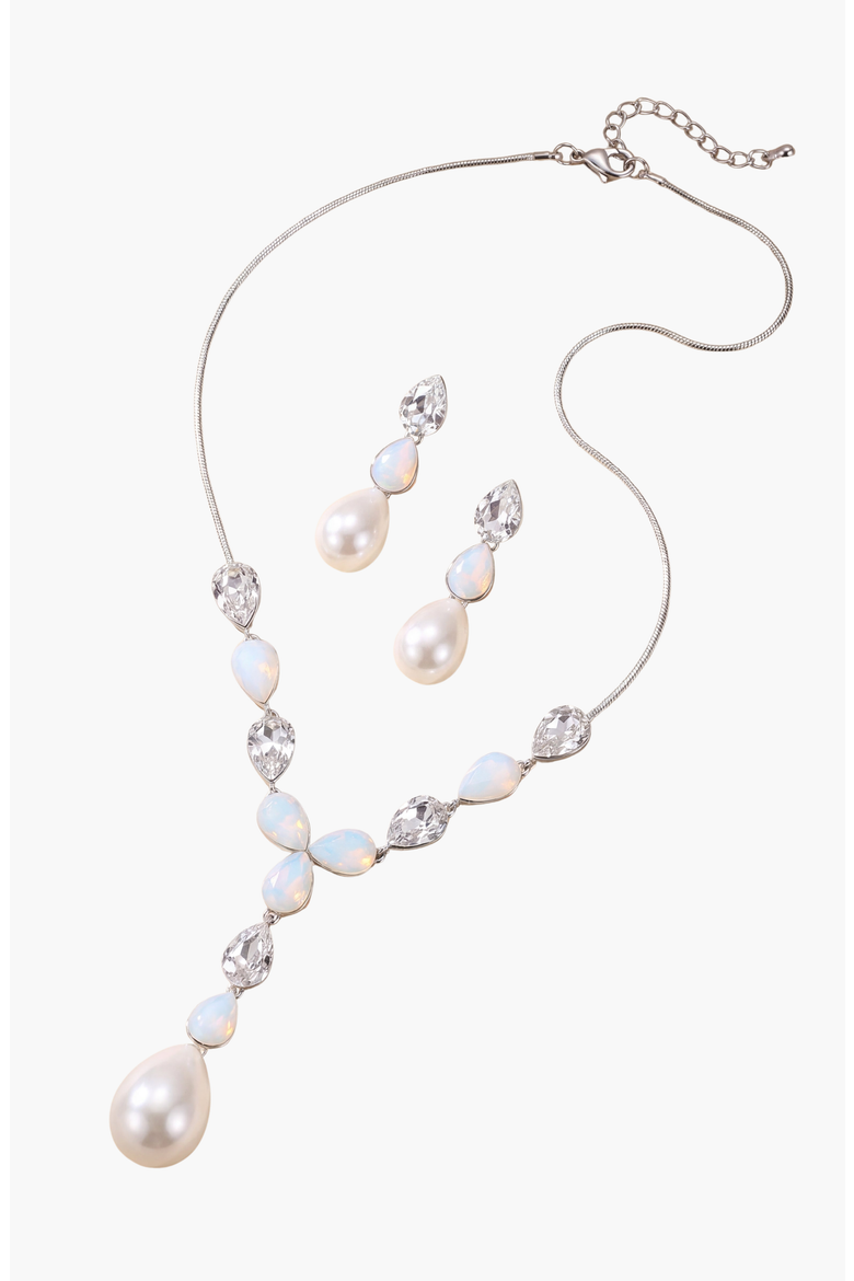 Pearl Drop Necklace and Earrings Set, Alternate, color, Silver