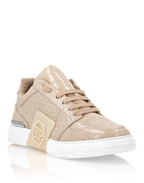 Croco Printed Leather Lo-Top Sneakers Hexagon Unisex