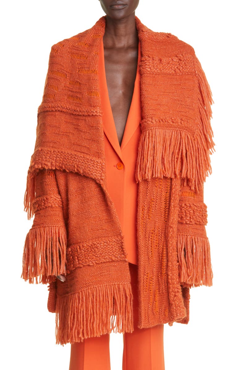 Stella McCartney Fringe Trim Alpaca & Wool Blend Coat, Main, color,
