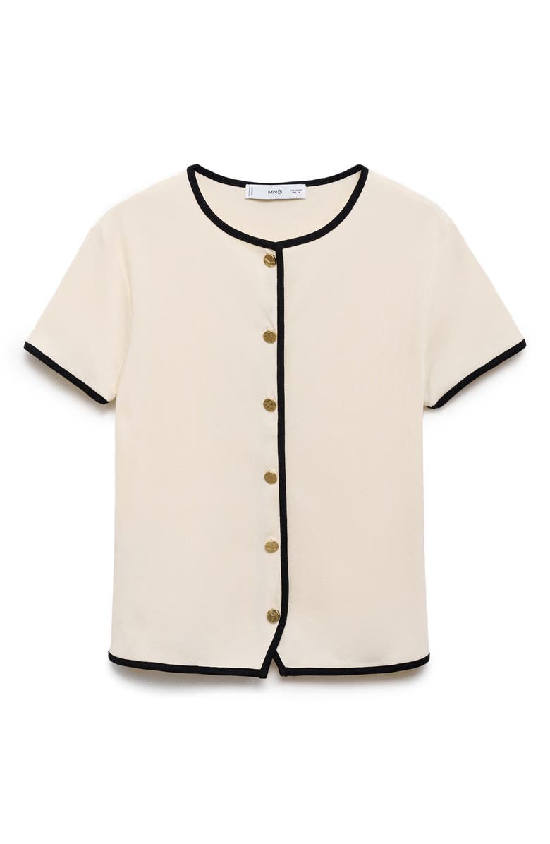 MANGO Contrast Trim Short Sleeve Cotton Cardigan, Alternate, color, Ecru
