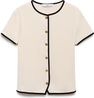 MANGO Contrast Trim Short Sleeve Cotton Cardigan