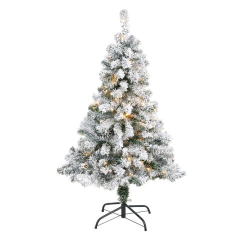 4-ft Flocked Rock Springs Spruce Artificial Christmas Tree with 100 Clear LED Lights