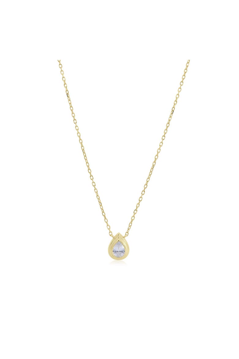 CZ Pear Double Bezel Necklace, Main, color, Gold Plated Sterling Silver