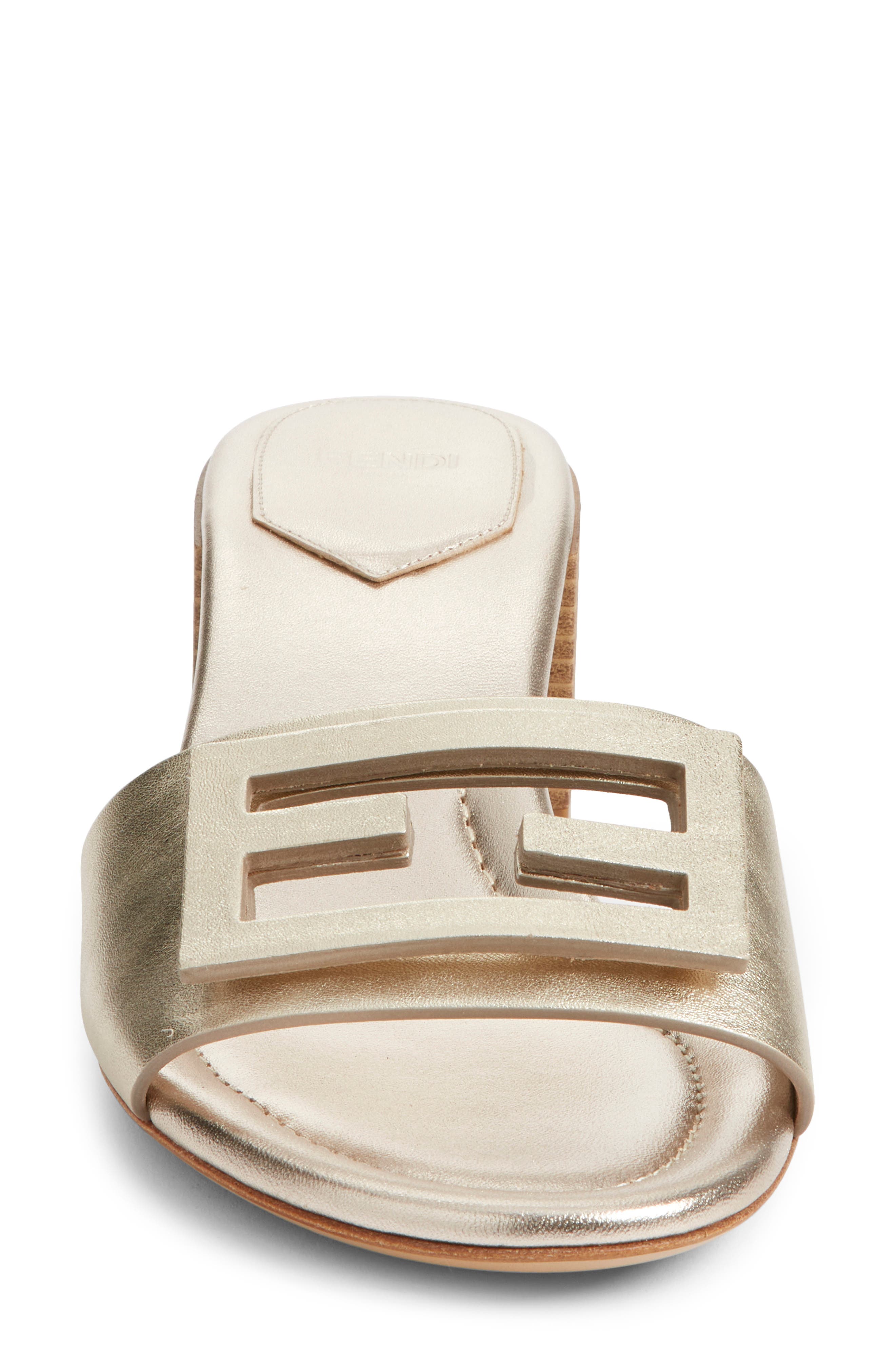 Fendi Baguette Slide Sandal, Alternate, color, F0vf1 Platino