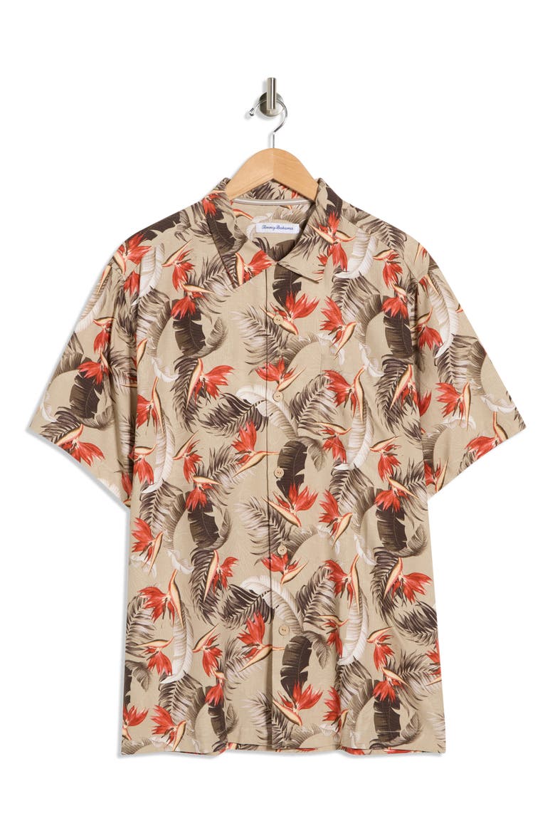 Garden of Hope & Courage Short Sleeve Silk Button-Up Shirt, Alternate, color, ISLAND BREW