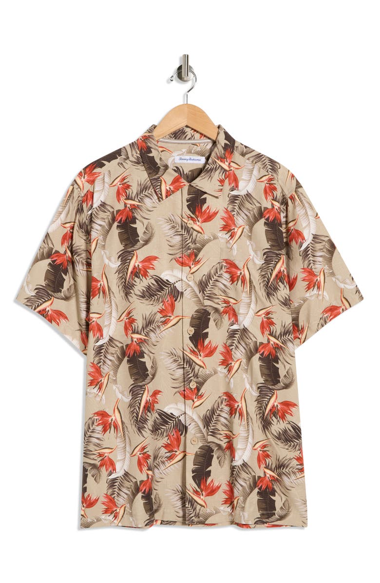 Tommy Bahama Garden of Hope & Courage Short Sleeve Silk Button-Up Shirt, Main, color, Island Brew
