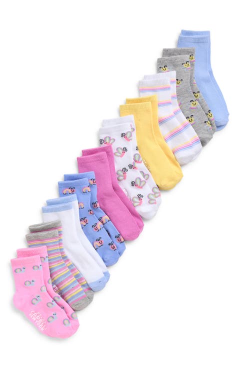 Kids' Rainbow Insects Assorted 10-Pack Gripper Crew Socks (Toddler)