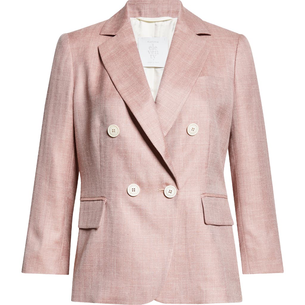 Eleventy Wool-silk-linen Double-breasted Blazer In Rose