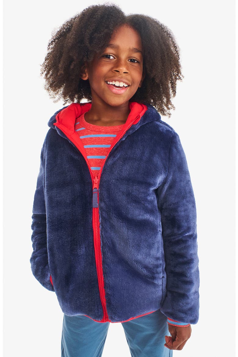 Kids' Reversible Fleece Puffer Jacket, Alternate, color, TOMATO/ SW NAVY