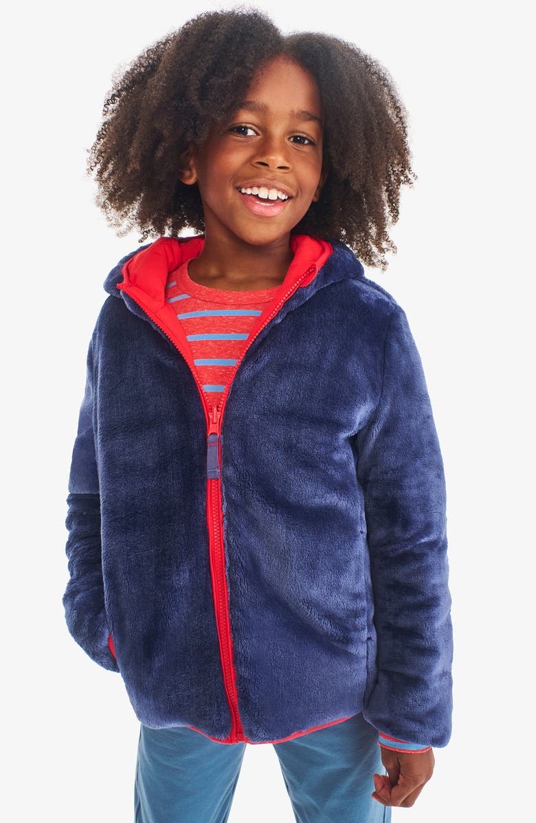 Primary Kids' Reversible Fleece Puffer Jacket, Alternate, color, Tomato/ Sw Navy
