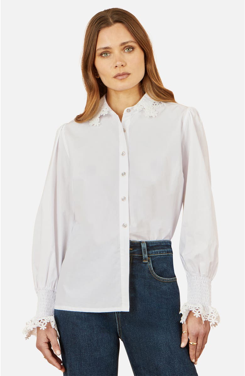Yumi Lace Trim Shirt, Main, color, White