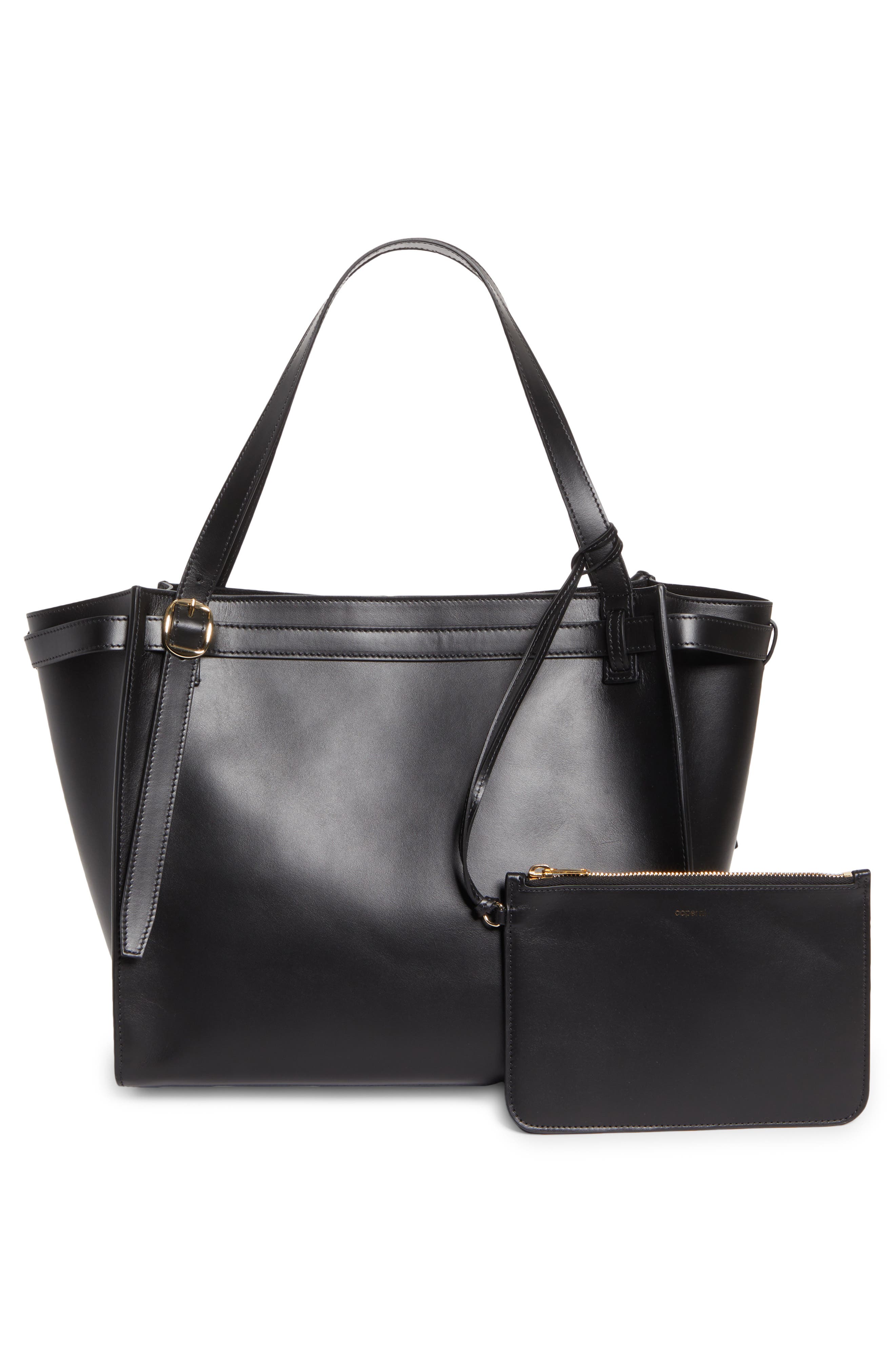 Coperni Belt Cabas Leather Tote, Alternate, color, Black/ Black