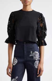 Mixed Media Puff Sleeve T-Shirt