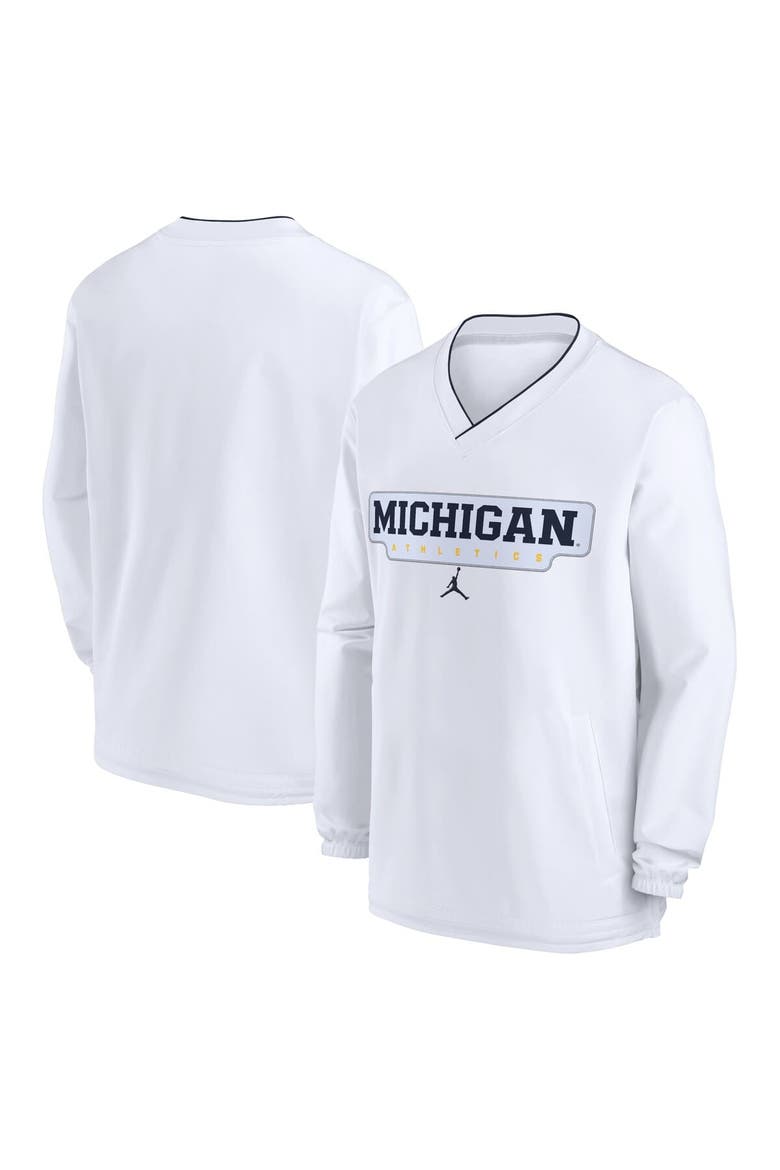 Men's Jordan Brand White Michigan Wolverines 2024 Sideline Pullover Windshirt, Main, color, White