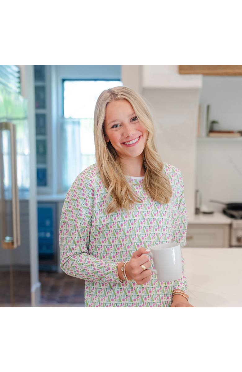 Lila and Hayes Anna Women's Pajama Longsleeve Top Short Set, Alternate, color, Mod Holiday Pink