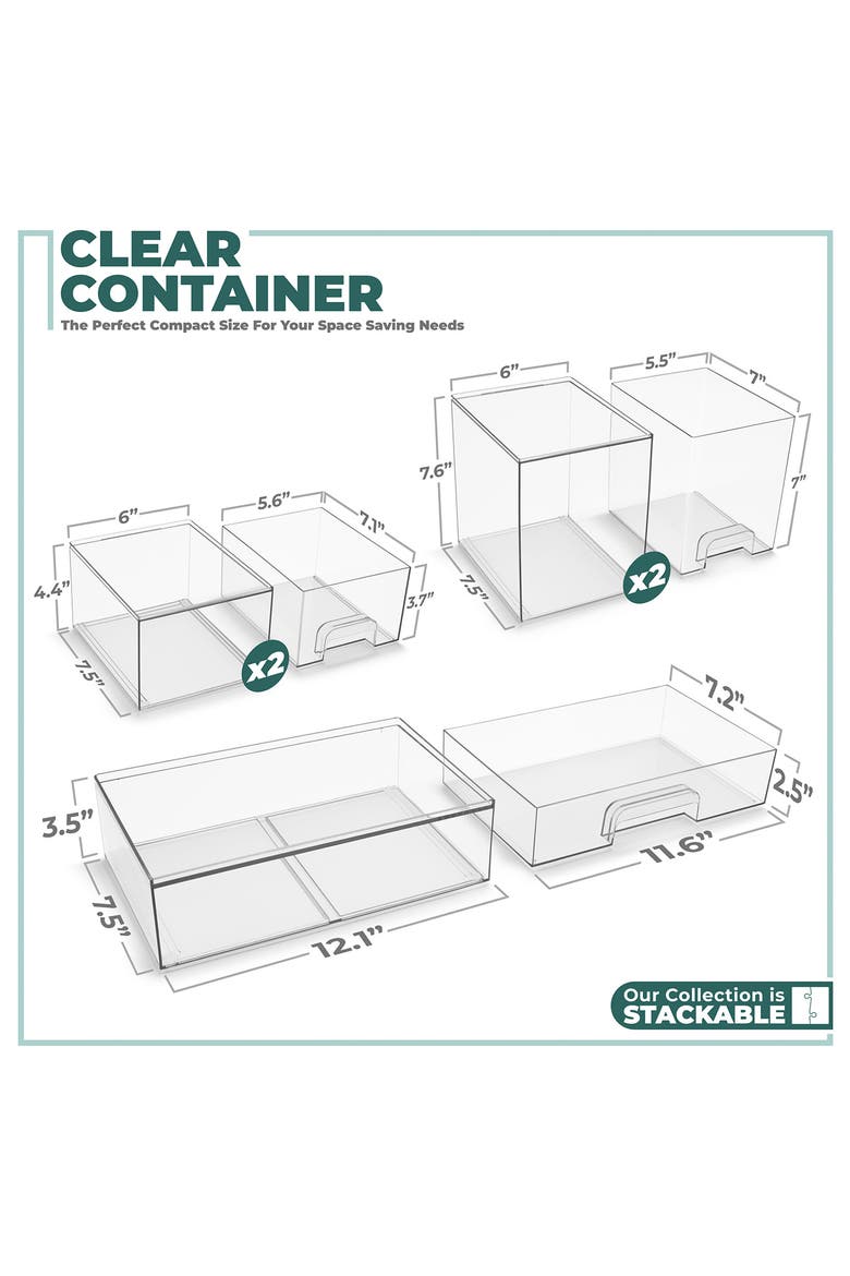 Stackable 5-Piece Clear Pull-Out Bins, Alternate, color, CLEAR