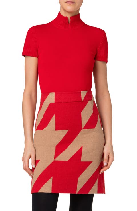 Short Sleeve Wool Mock Neck Sweater