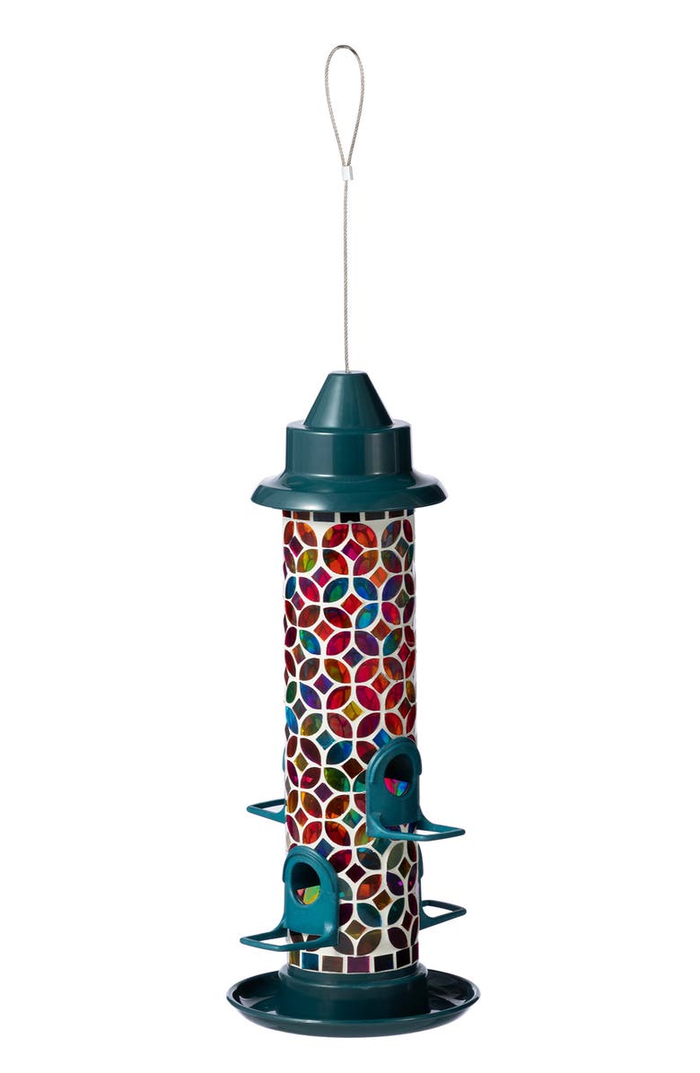 Glitzhome 20"H Glass Tall Hanging Mosaic Birdfeeder, Main, color, Blue