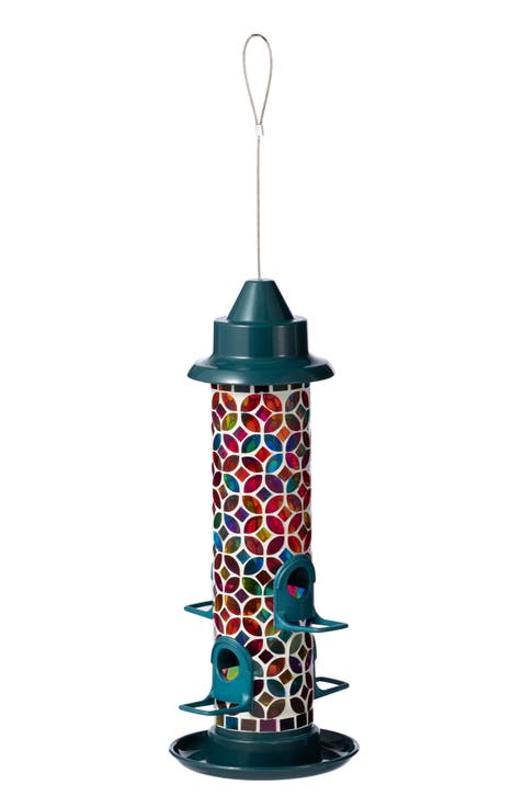 20"H Glass Tall Hanging Mosaic Birdfeeder
