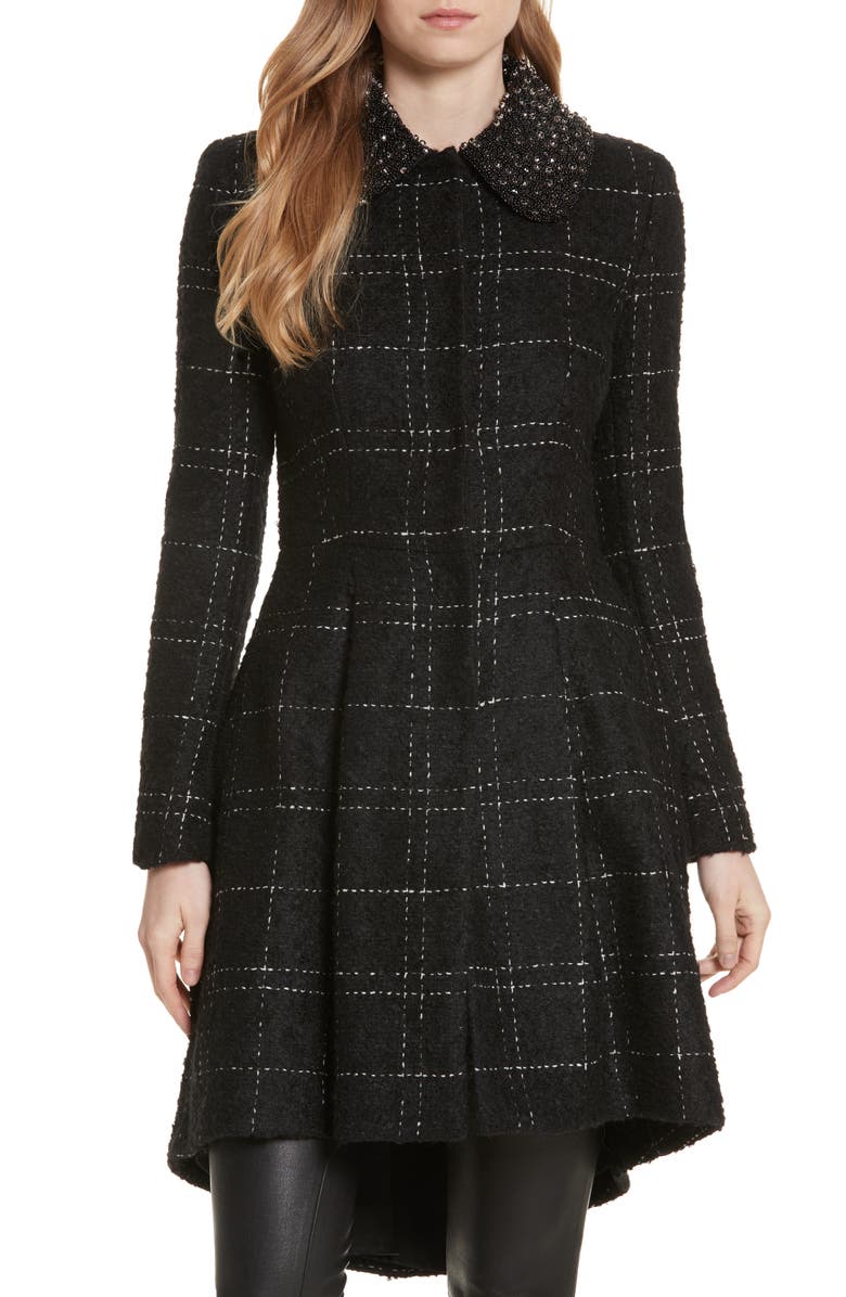 Alice + Olivia Marcia Embellished Peter Pan Collar Coat, Main, color, 