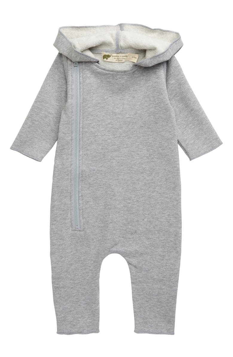 Monica + Andy Hooded Stretch Organic Cotton Romper, Main, color, 