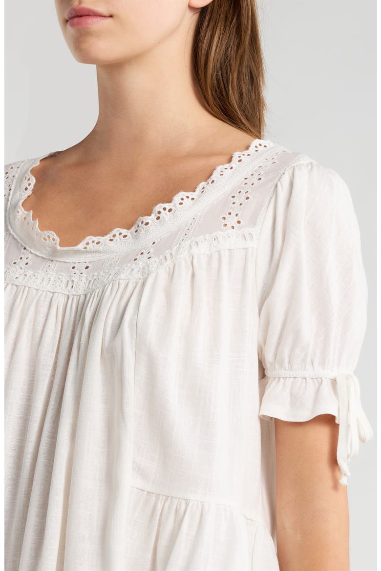 Karlie Eyelet Puff Sleeve Top, Alternate, color, WHITE