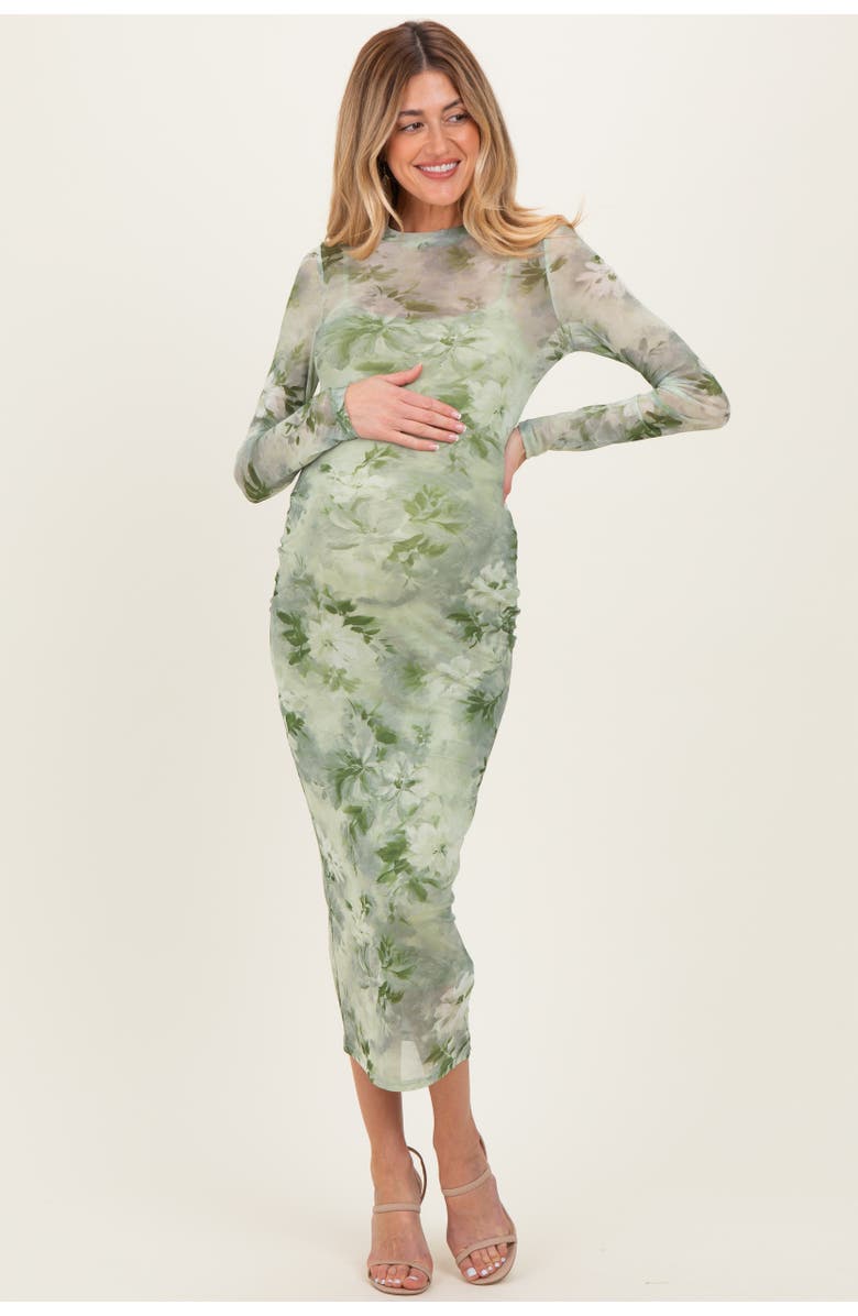 PinkBlush Floral Mesh Overlay Maxi Dress, Alternate, color, Light Olive