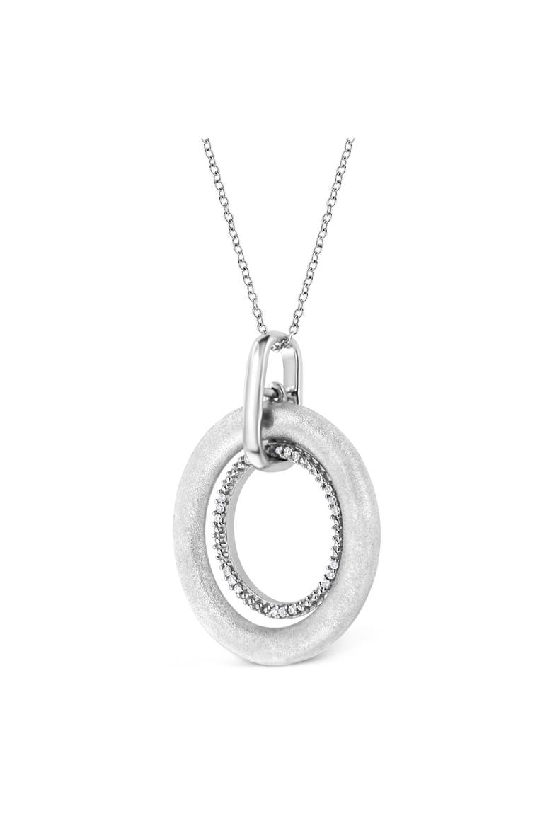 Silver Prong-Set Diamond Accent Satin Finished Double Circle Pendant Necklace, Alternate, color, White