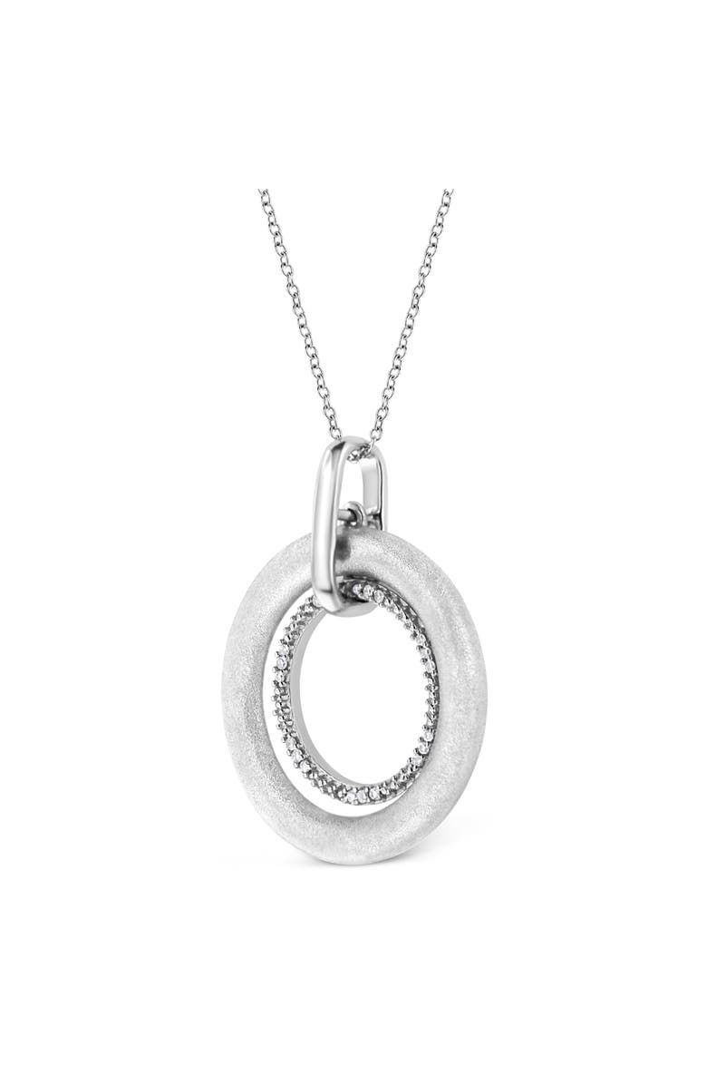Haus of Brilliance Silver Prong-Set Diamond Accent Satin Finished Double Circle Pendant Necklace, Alternate, color, White