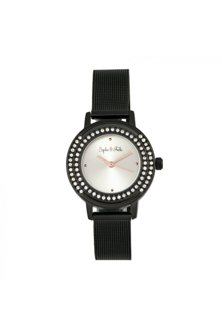 Sophie & Freda Cambridge Bracelet Watch w/Swarovski Crystals, Main, color, Black