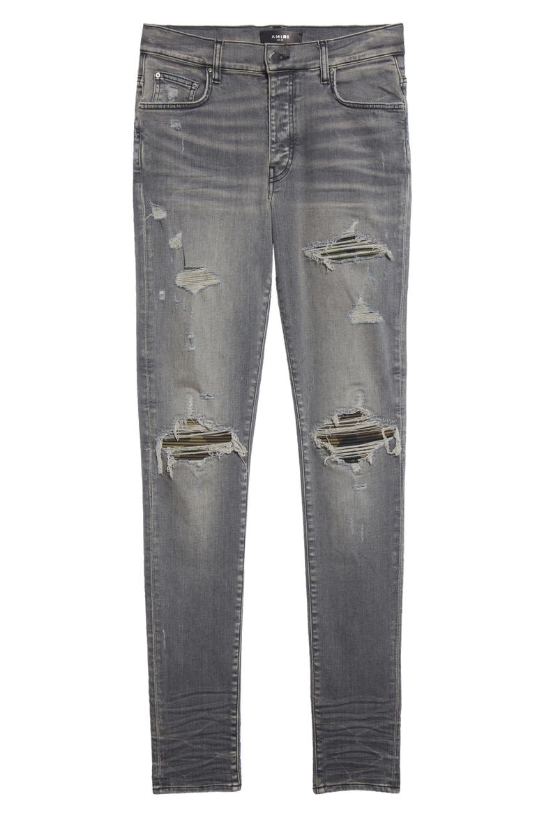 Men's MX1 Camouflage Ripped Patch Skinny Jeans, Alternate, color, GREY